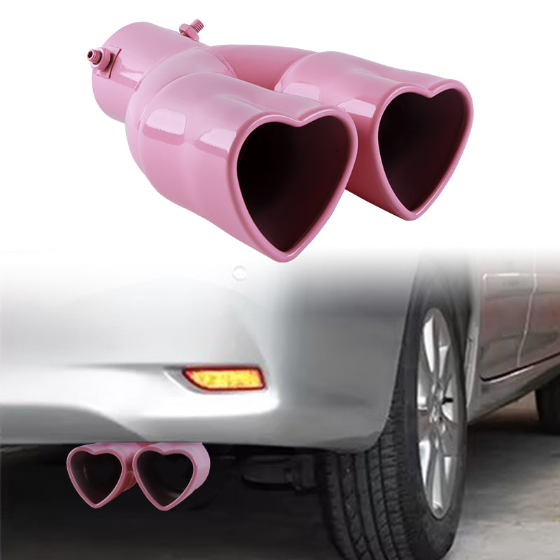 Brand New Universal Dual Pink Heart Shaped Stainless Steel Car Exhaust Pipe Muffler Tip Trim Straight