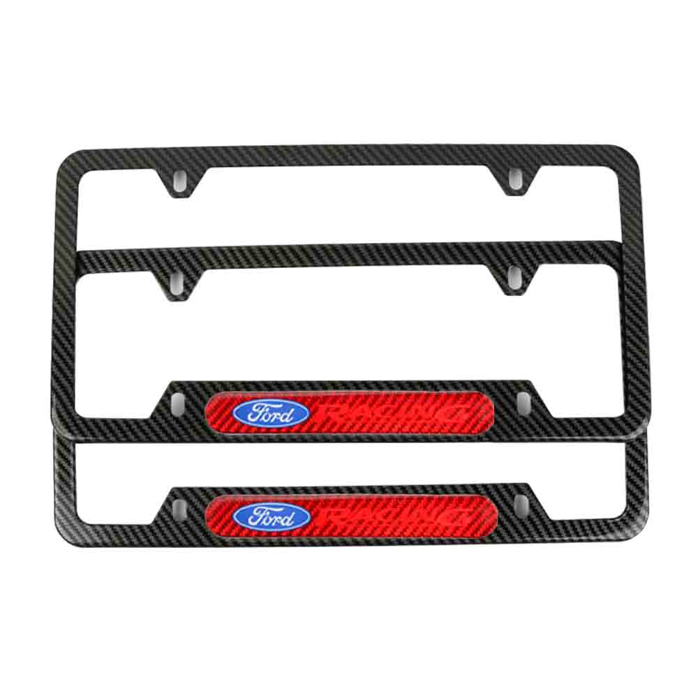 Brand New Universal 2PCS Ford Racing Carbon Fiber Look Metal License Plate Frame