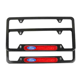 Brand New Universal 2PCS Ford Racing Carbon Fiber Look Metal License Plate Frame