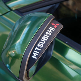 BRAND NEW 2PCS MITSUBISHI Black Rubber Car Rear View Side Mirror Rain Board Eyebrow Guard Sun Visor