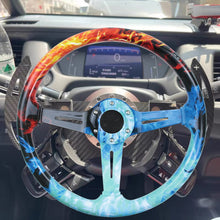 Load image into Gallery viewer, BRAND NEW UNIVERSAL 350MM 14&#39;&#39; Graphic Fire &amp; Water Style Acrylic Deep Dish 6 Holes Steering Wheel w/Horn Button Cover