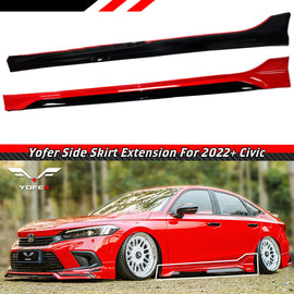 Brand New 2022-2025 Honda Civic Yofer Painted Rallye Red Black 2 Tone Side Skirt Extension