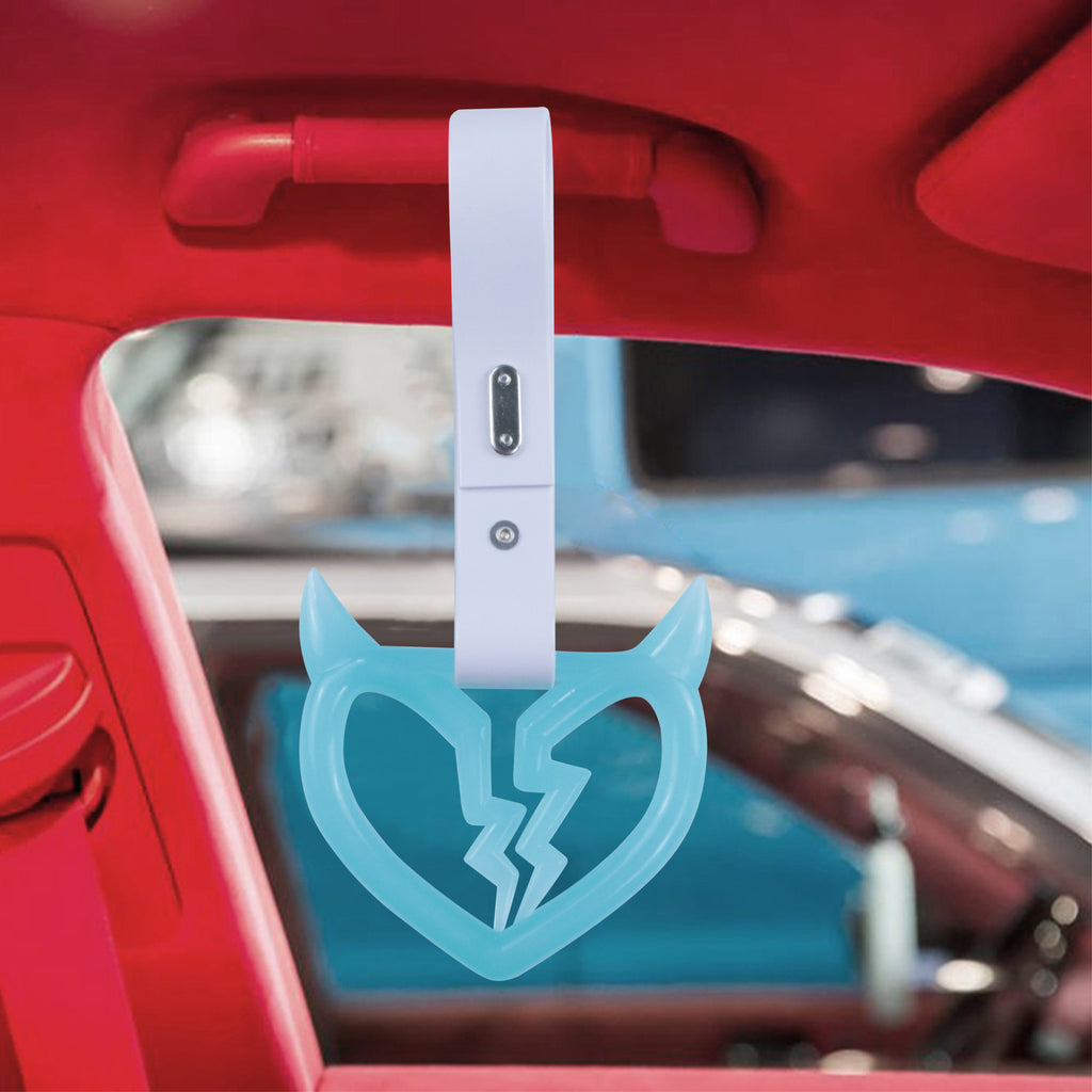 Brand New Devil Demon Broken Heart Teal Glow In The Dark JDM TSURIKAWA Ring Subway Train Bus Handle Strap Charm Drift