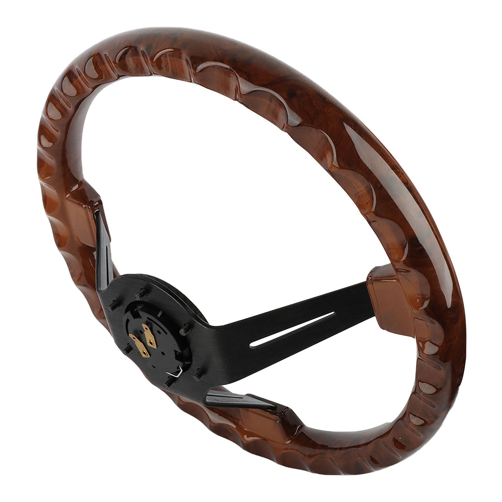 Brand New 350mm 14" Universal Ralliart Deep Dish Dark Wood ABS Racing Steering Wheel Black Spoke