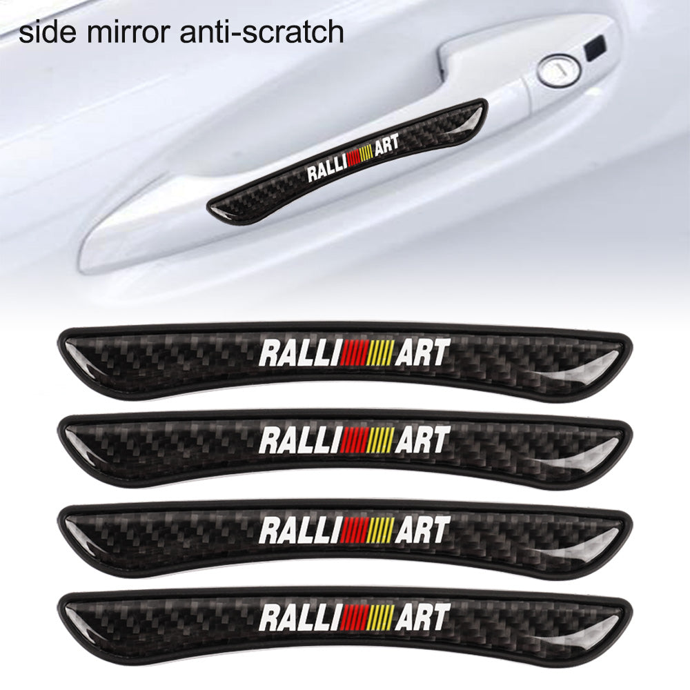 Brand New 4PCS Ralliart Real Carbon Fiber Anti Scratch Badge Car Door Handle Cover Trim