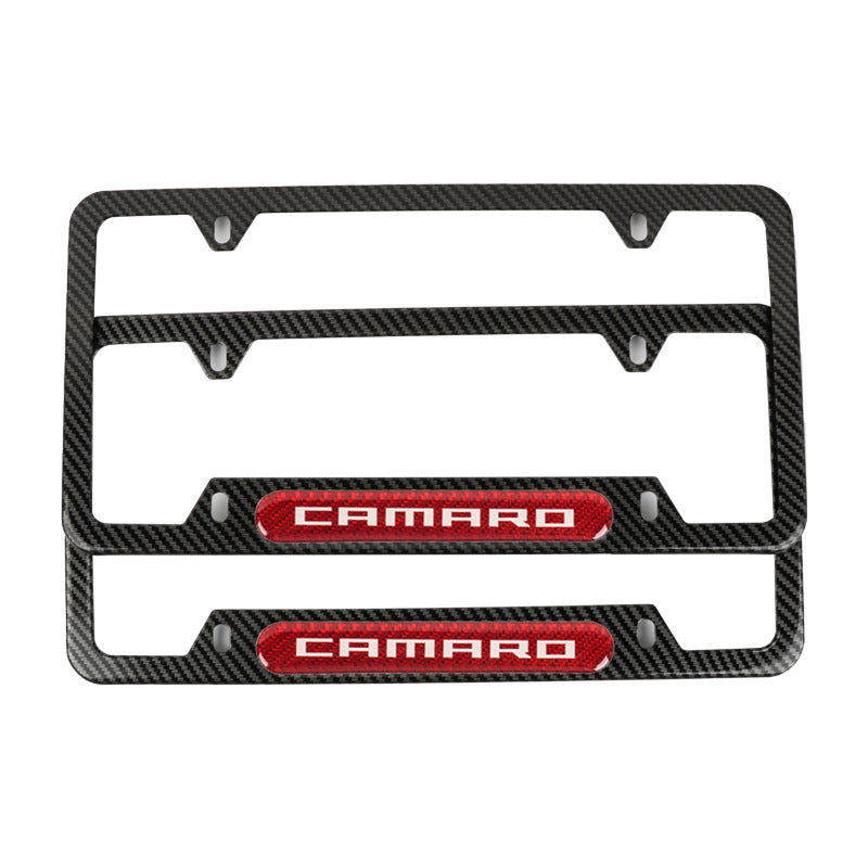 Brand New Universal 2PCS CAMARO Carbon Fiber Look Metal License Plate Frame