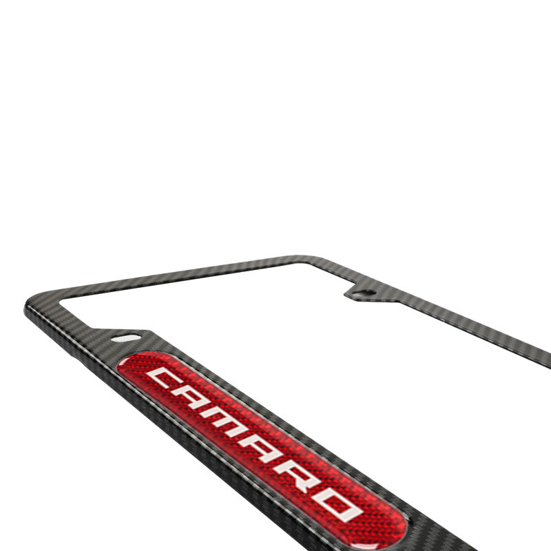 Brand New Universal 2PCS CAMARO Carbon Fiber Look Metal License Plate Frame