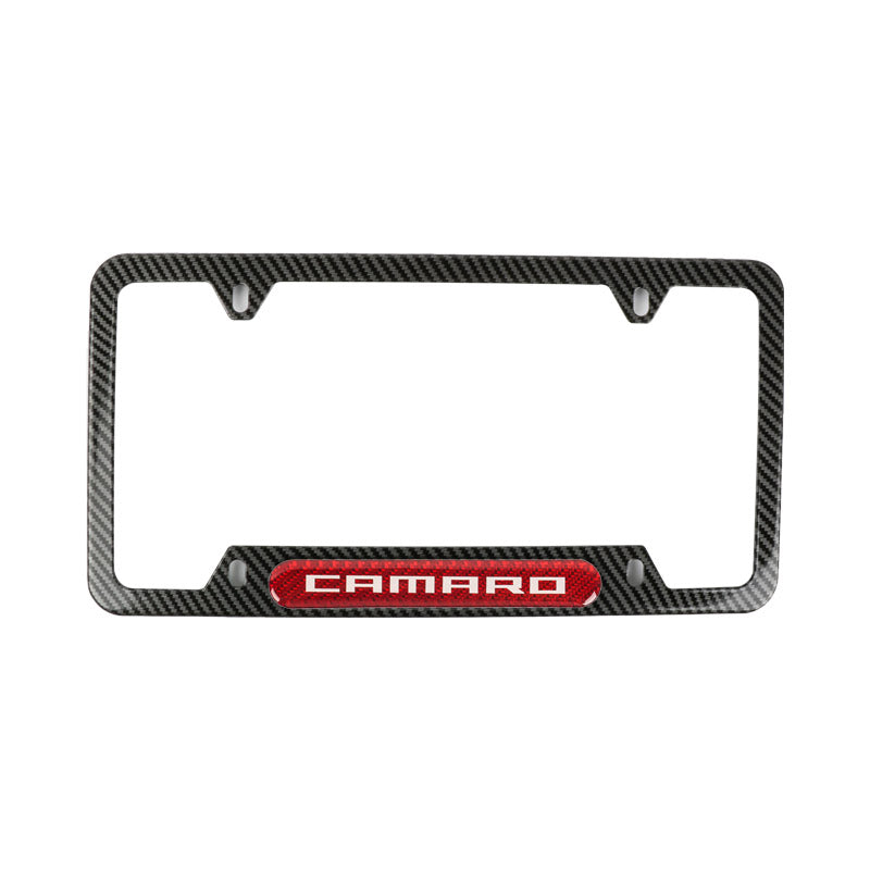 Brand New Universal 2PCS CAMARO Carbon Fiber Look Metal License Plate Frame