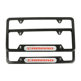 Brand New Universal 2PCS Camaro Carbon Fiber Look Metal License Plate Frame