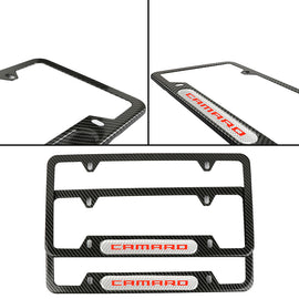 Brand New Universal 2PCS Camaro Carbon Fiber Look Metal License Plate Frame