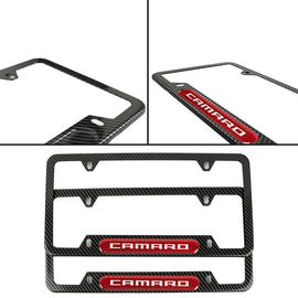 Brand New Universal 2PCS CAMARO Carbon Fiber Look Metal License Plate Frame