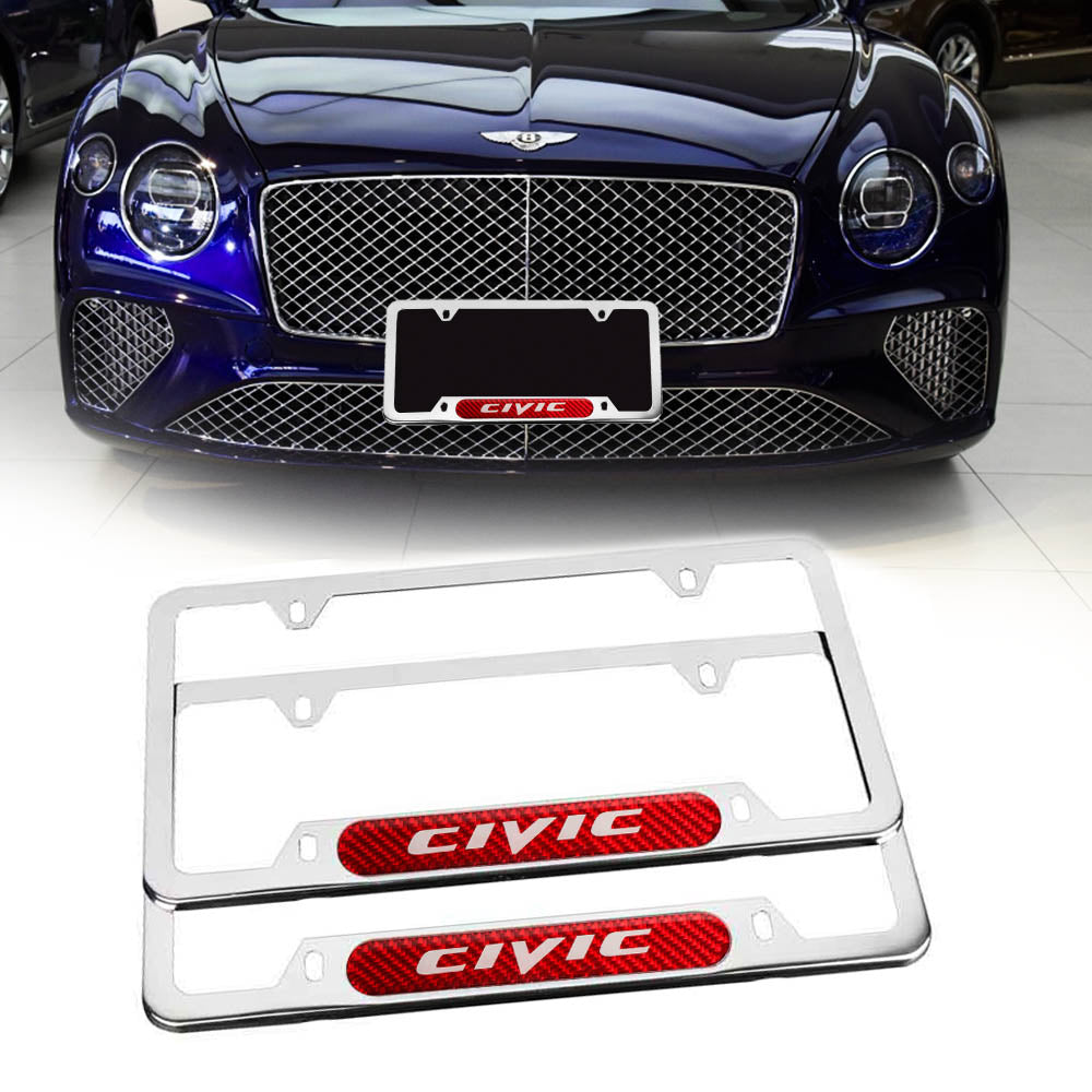 Brand New Universal 2PCS CIVIC Chrome Metal License Plate Frame