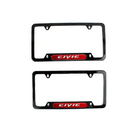 Brand New Universal 2PCS CIVIC Glossy Black Metal License Plate Frame