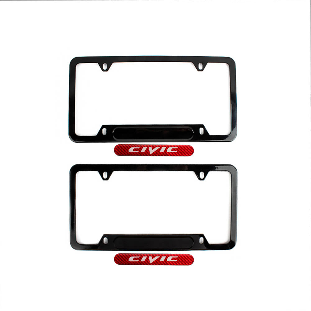 Brand New Universal 2PCS CIVIC Glossy Black Metal License Plate Frame
