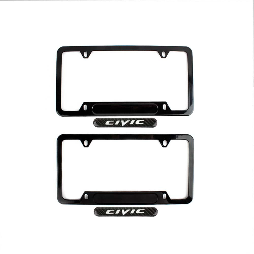 Brand New Universal 2PCS CIVIC Glossy Black Metal License Plate Frame