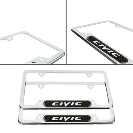 Brand New Universal 2PCS CIVIC Chrome Metal License Plate Frame