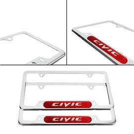 Brand New Universal 2PCS CIVIC Chrome Metal License Plate Frame