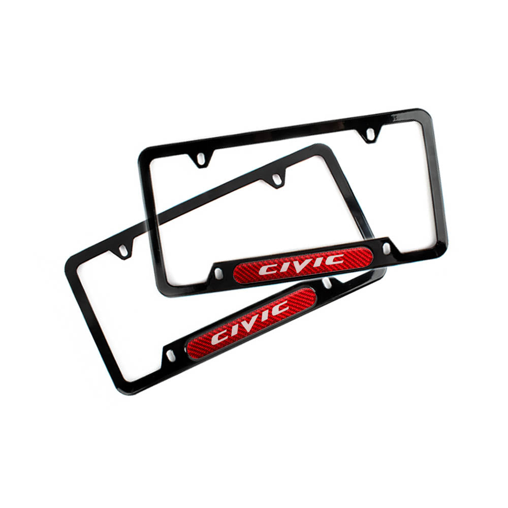 Brand New Universal 2PCS CIVIC Glossy Black Metal License Plate Frame