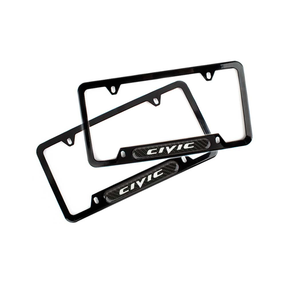 Brand New Universal 2PCS CIVIC Glossy Black Metal License Plate Frame