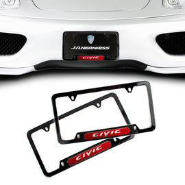 Brand New Universal 2PCS CIVIC Glossy Black Metal License Plate Frame