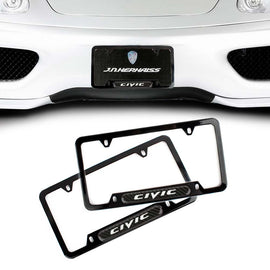 Brand New Universal 2PCS CIVIC Glossy Black Metal License Plate Frame