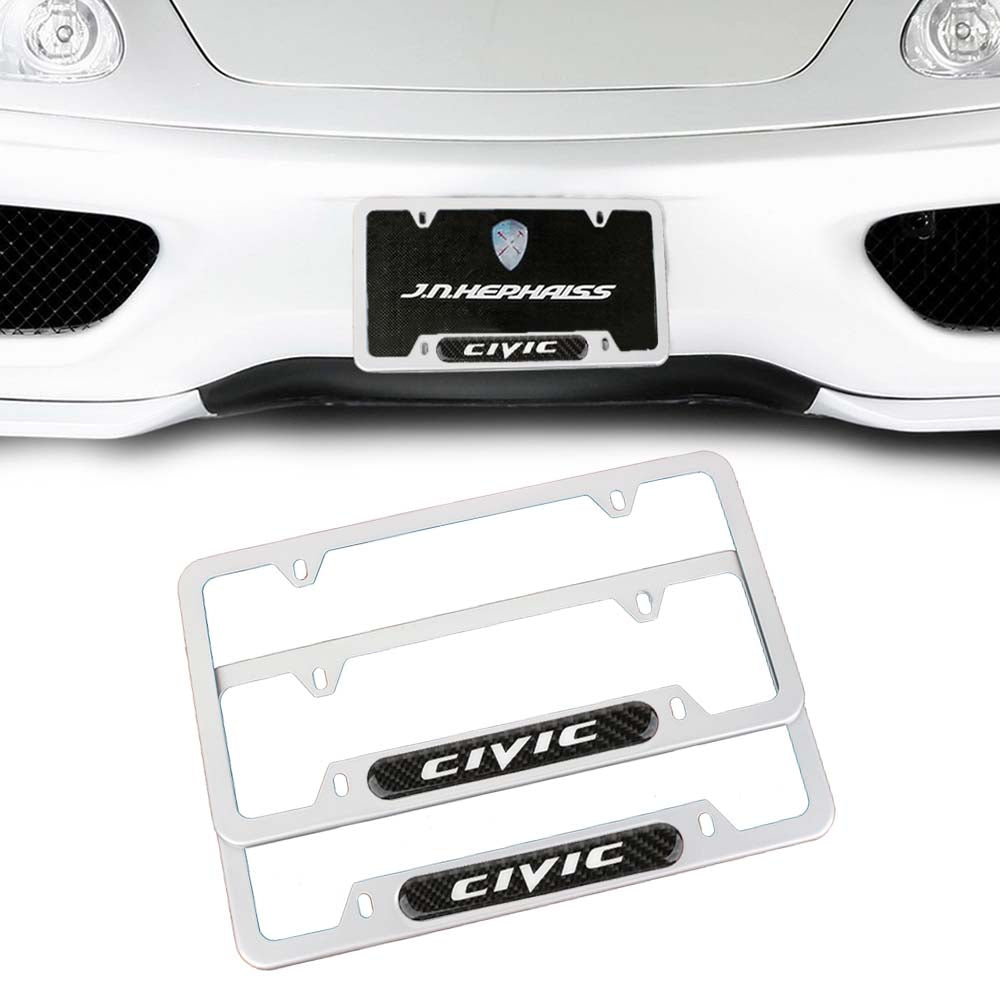 Brand New Universal 2PCS HONDA CIVIC Silver Metal License Plate Frame