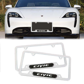 Brand New Universal 2PCS HONDA CIVIC Silver Metal License Plate Frame