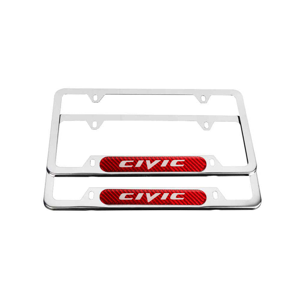 Brand New Universal 2PCS CIVIC Chrome Metal License Plate Frame