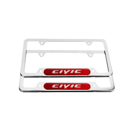 Brand New Universal 2PCS CIVIC Chrome Metal License Plate Frame