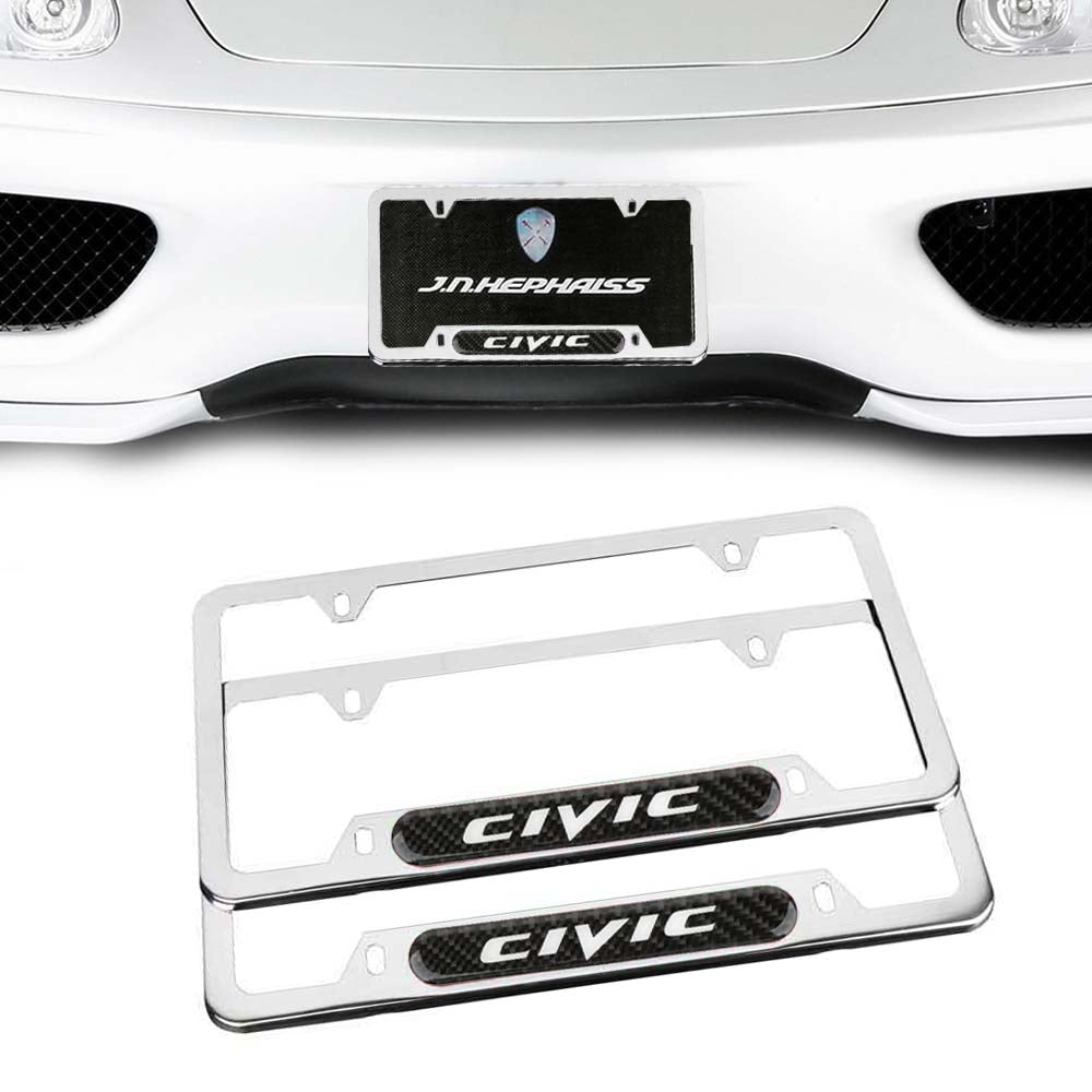 Brand New Universal 2PCS CIVIC Chrome Metal License Plate Frame