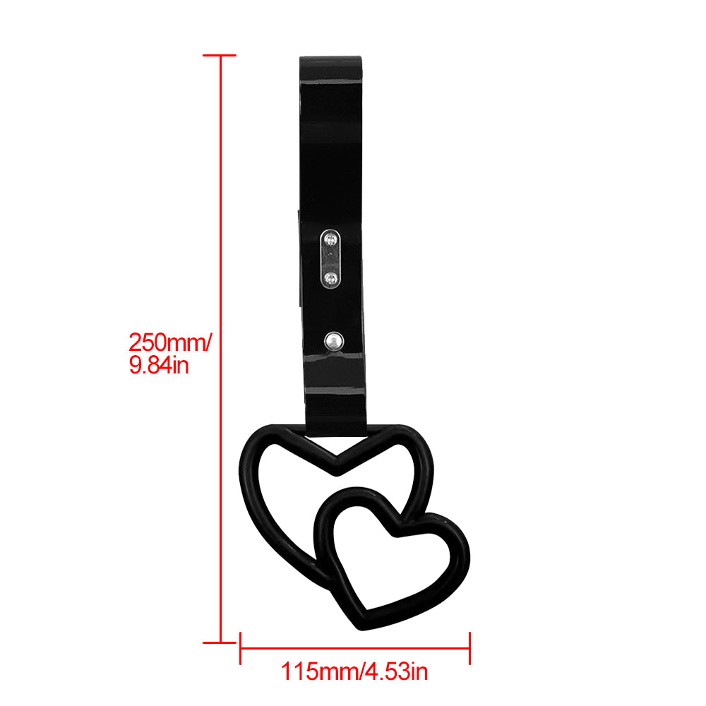 Brand New Double Love Heart Black JDM TSURIKAWA Ring Subway Train Bus Handle Black Strap Charm Drift