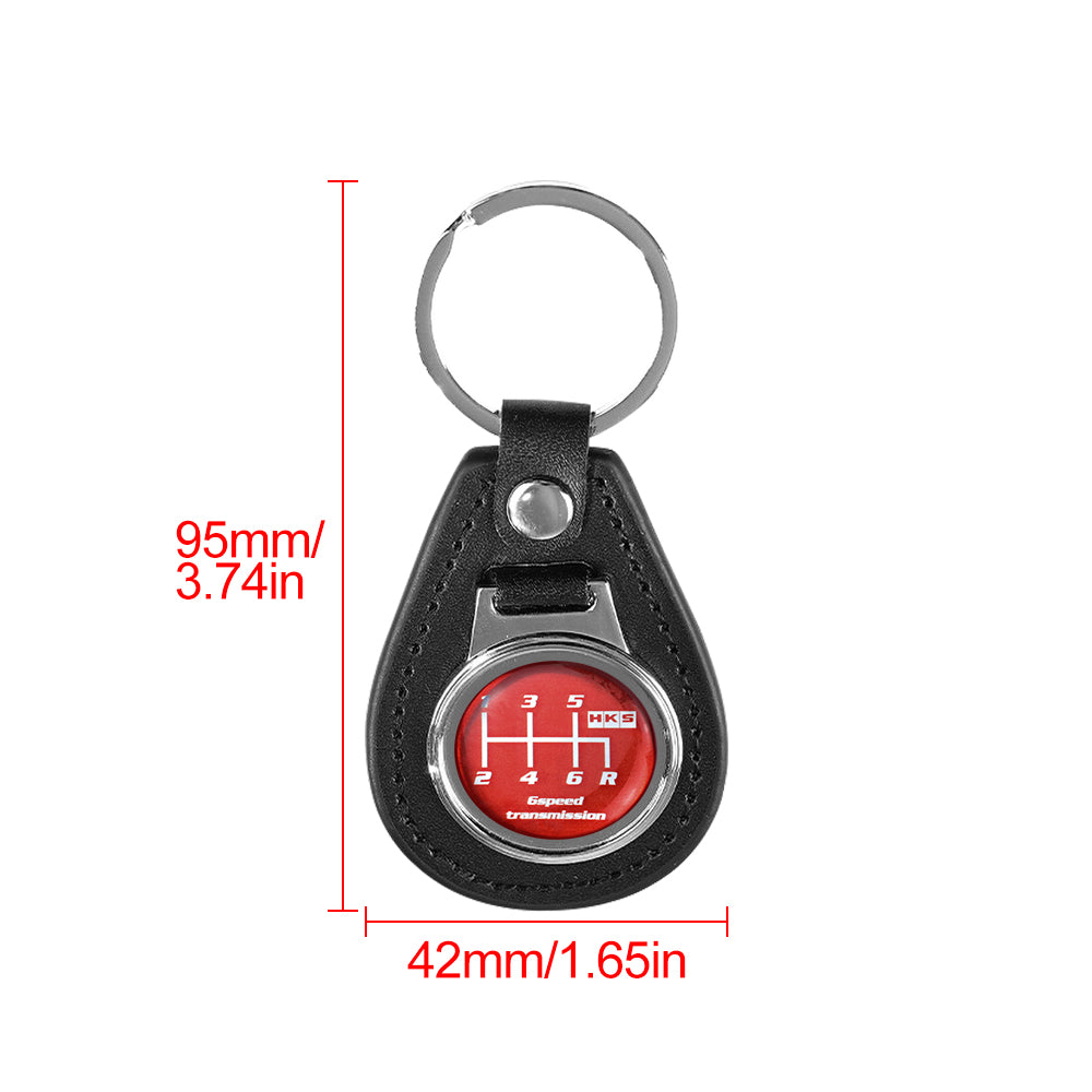 Brand New HKS 6 Speed Black Leather Keychain Keyfob Silver Keyring JDM Gift