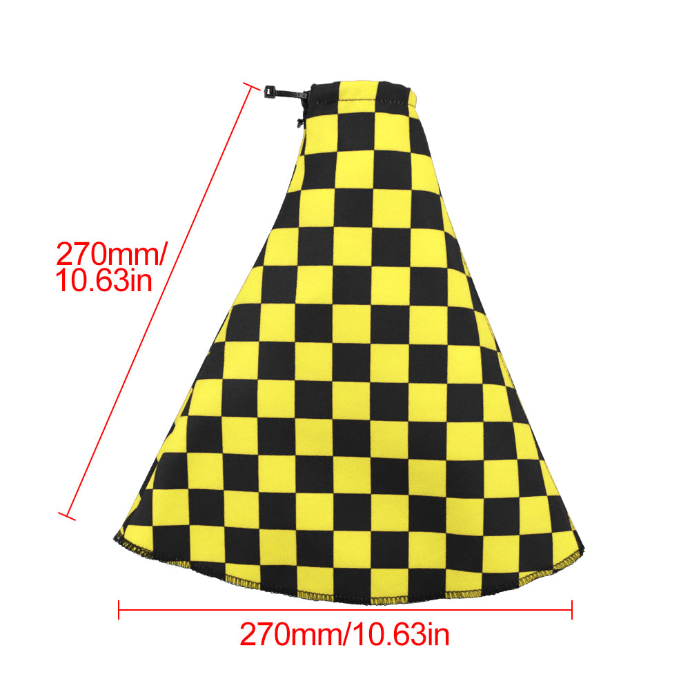 Brand New Universal Checkered Yellow Black Stitch Fabric Gear Manual Shifter Shift Knob Boot