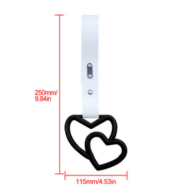 Brand New Double Love Heart Black JDM TSURIKAWA Ring Subway Train Bus Handle White Strap Charm Drift