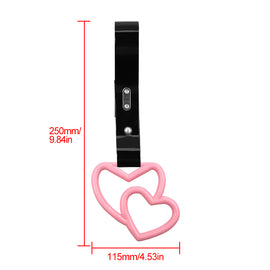 Brand New Double Love Heart Pink JDM TSURIKAWA Ring Subway Train Bus Handle Black Strap Charm Drift