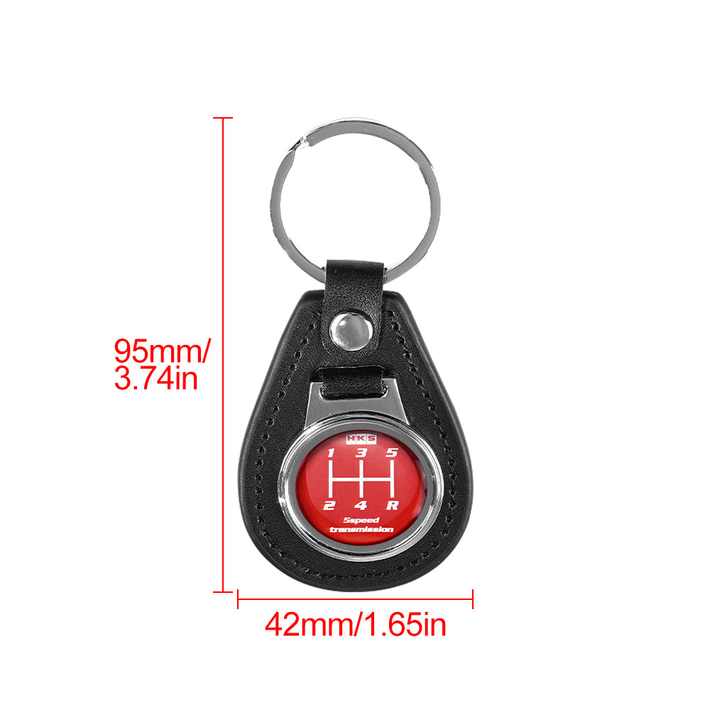 Brand New HKS 5 Speed Black Leather Keychain Keyfob Silver Keyring JDM Gift