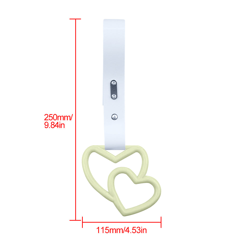 Brand New Double Love Heart Glow In The Dark Green JDM TSURIKAWA Ring Subway Train Bus Handle White Strap Charm Drift