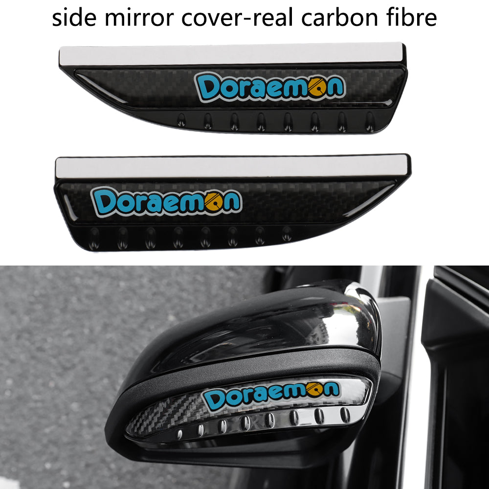 Brand New 2PCS Universal Doraemon Carbon Fiber Rear View Side Mirror Visor Shade Rain Shield Water Guard