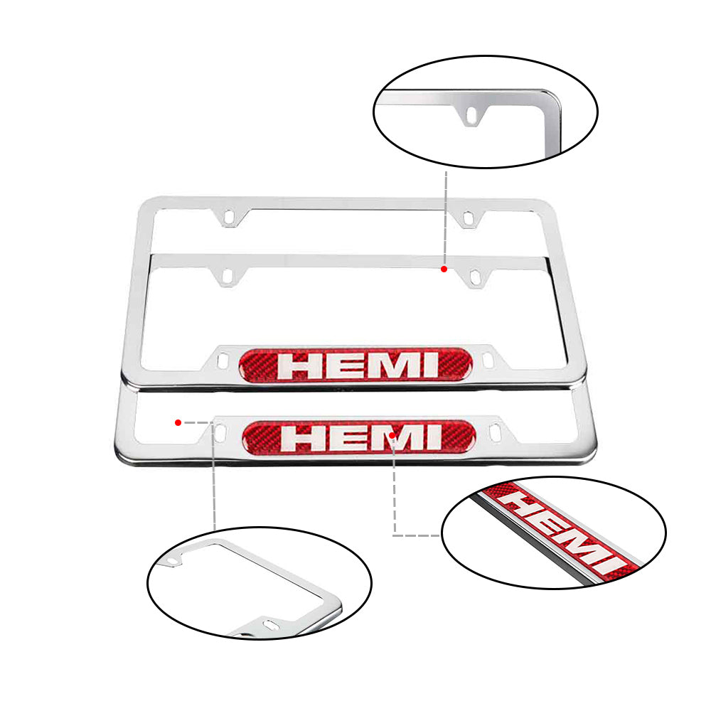 Brand New Universal 2PCS HEMI Chrome Metal License Plate Frame