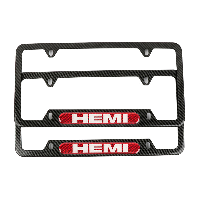 Brand New Universal 2PCS HEMI Carbon Fiber Look Metal License Plate Frame