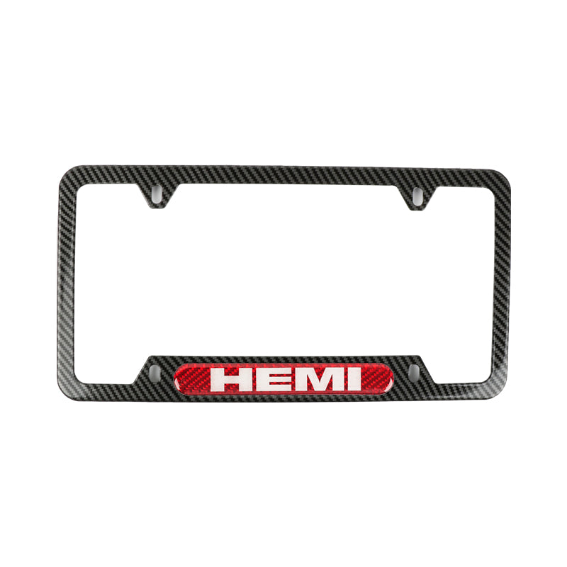 Brand New Universal 2PCS HEMI Carbon Fiber Look Metal License Plate Frame