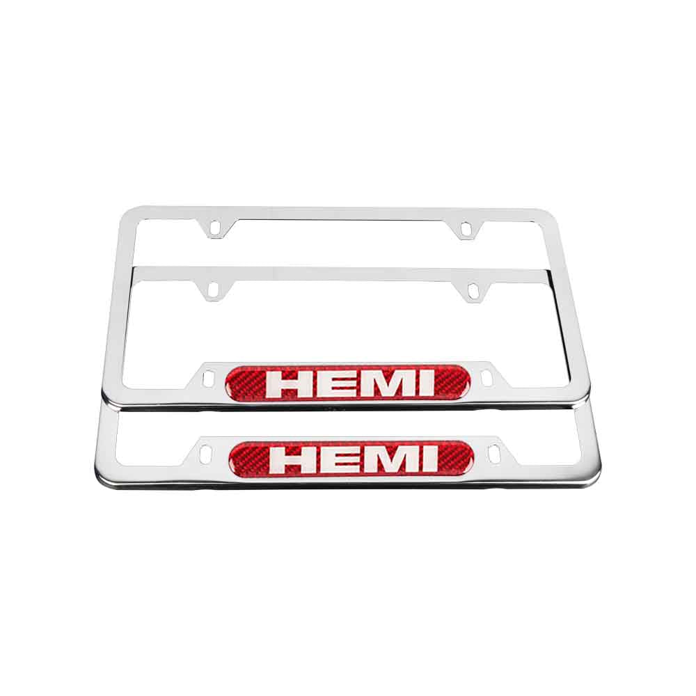 Brand New Universal 2PCS HEMI Chrome Metal License Plate Frame