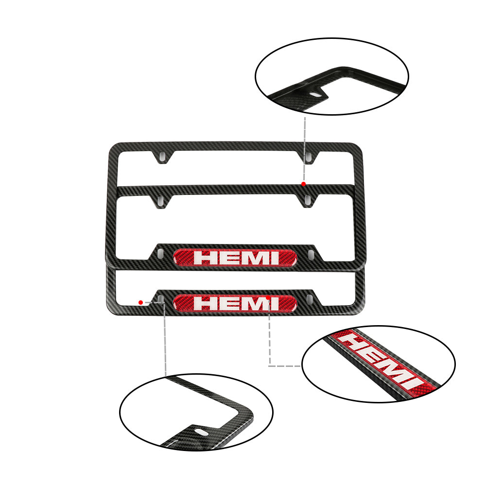 Brand New Universal 2PCS HEMI Carbon Fiber Look Metal License Plate Frame