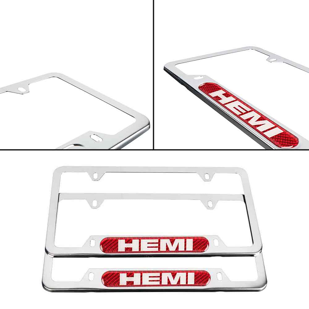 Brand New Universal 2PCS HEMI Chrome Metal License Plate Frame