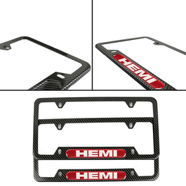 Brand New Universal 2PCS HEMI Carbon Fiber Look Metal License Plate Frame