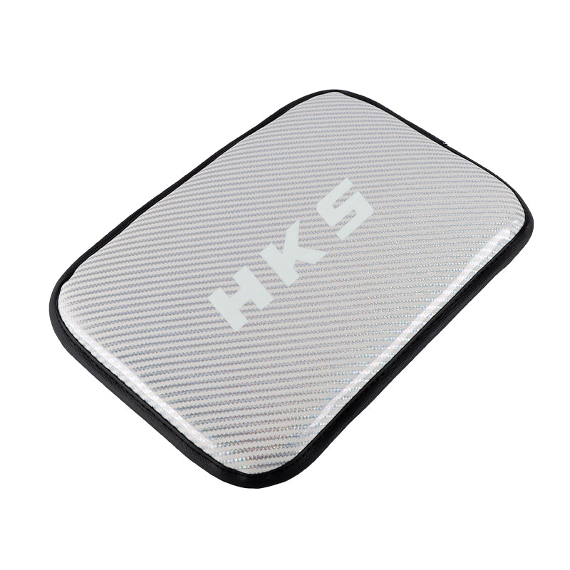 BRAND NEW UNIVERSAL HKS CARBON FIBER SILVER Car Center Console Armrest Cushion Mat Pad Cover