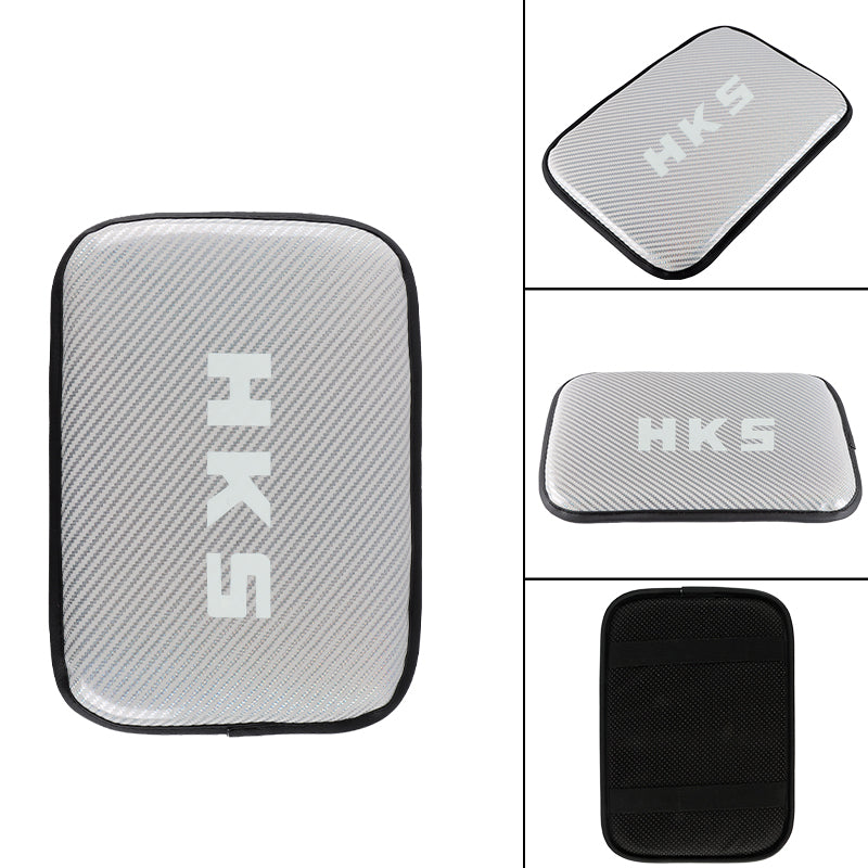 BRAND NEW UNIVERSAL HKS CARBON FIBER SILVER Car Center Console Armrest Cushion Mat Pad Cover