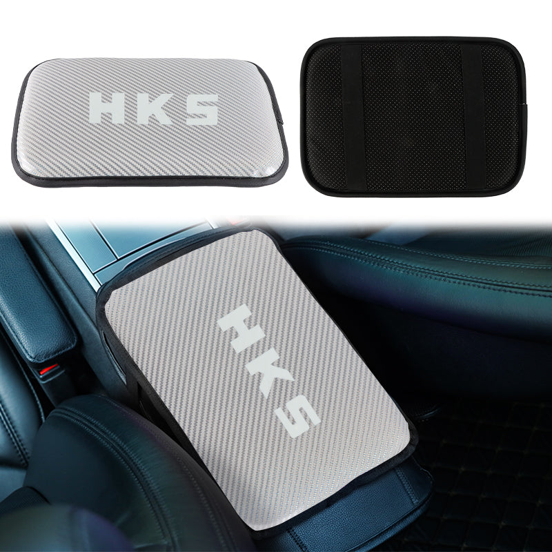 BRAND NEW UNIVERSAL HKS CARBON FIBER SILVER Car Center Console Armrest Cushion Mat Pad Cover