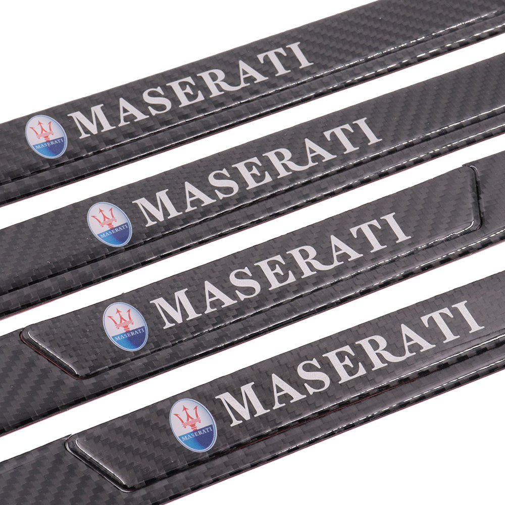 Brand New 4PCS Universal Maserati Real Carbon Fiber Black Car Door Scuff Sill Cover Panel Step Protector