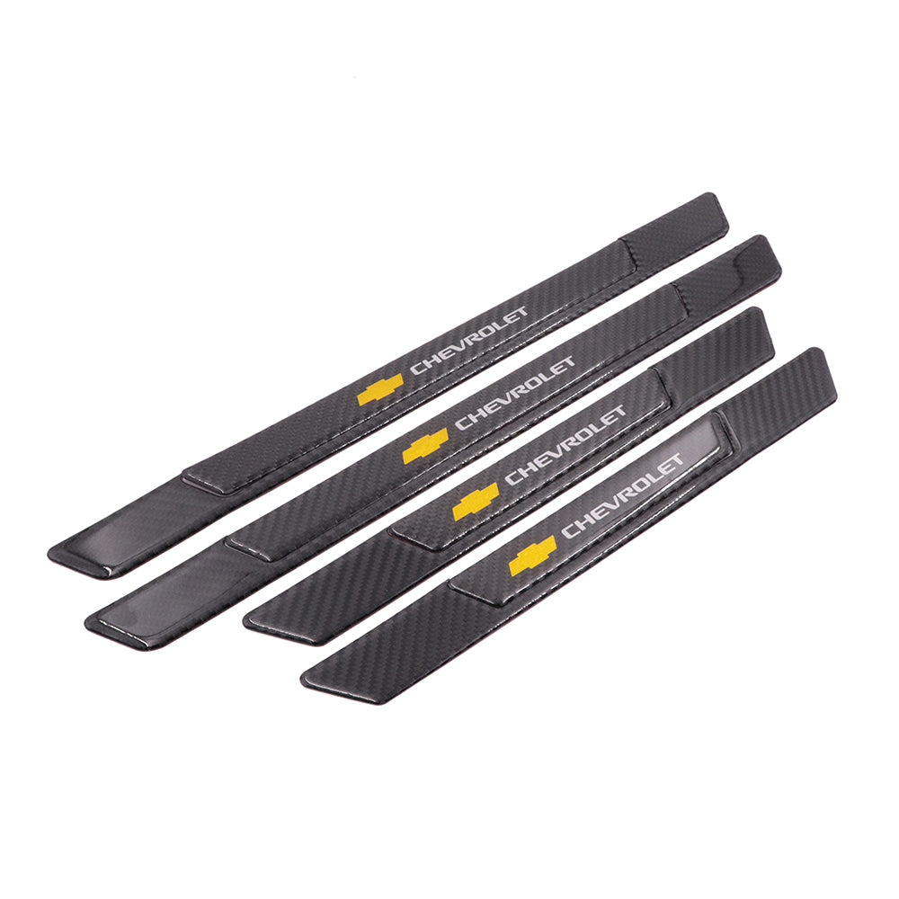 Brand New 4PCS Universal Chevrolet Real Carbon Fiber Black Car Door Scuff Sill Cover Panel Step Protector